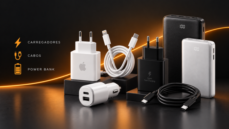 Carregadores, cabos e power banks para celulares iPhone e Android